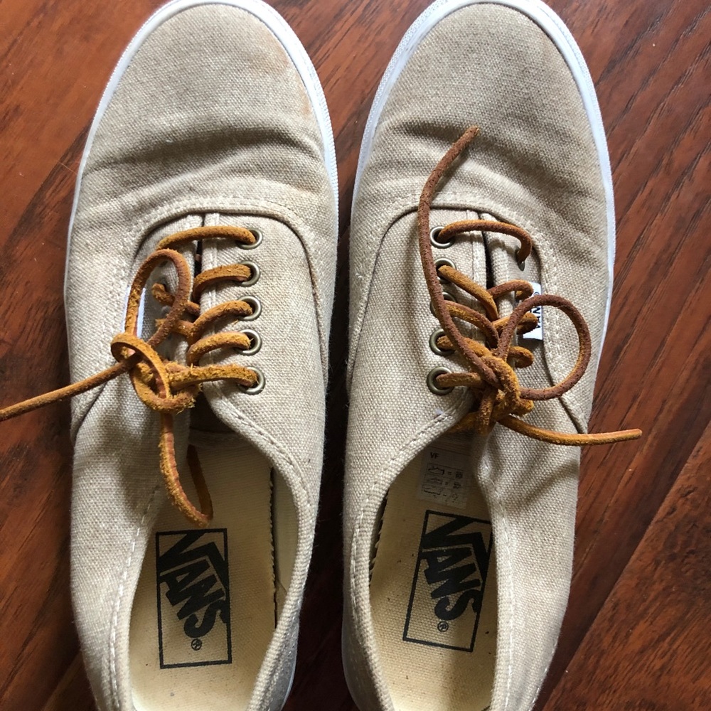 Khaki Canvas Vans with leather laces